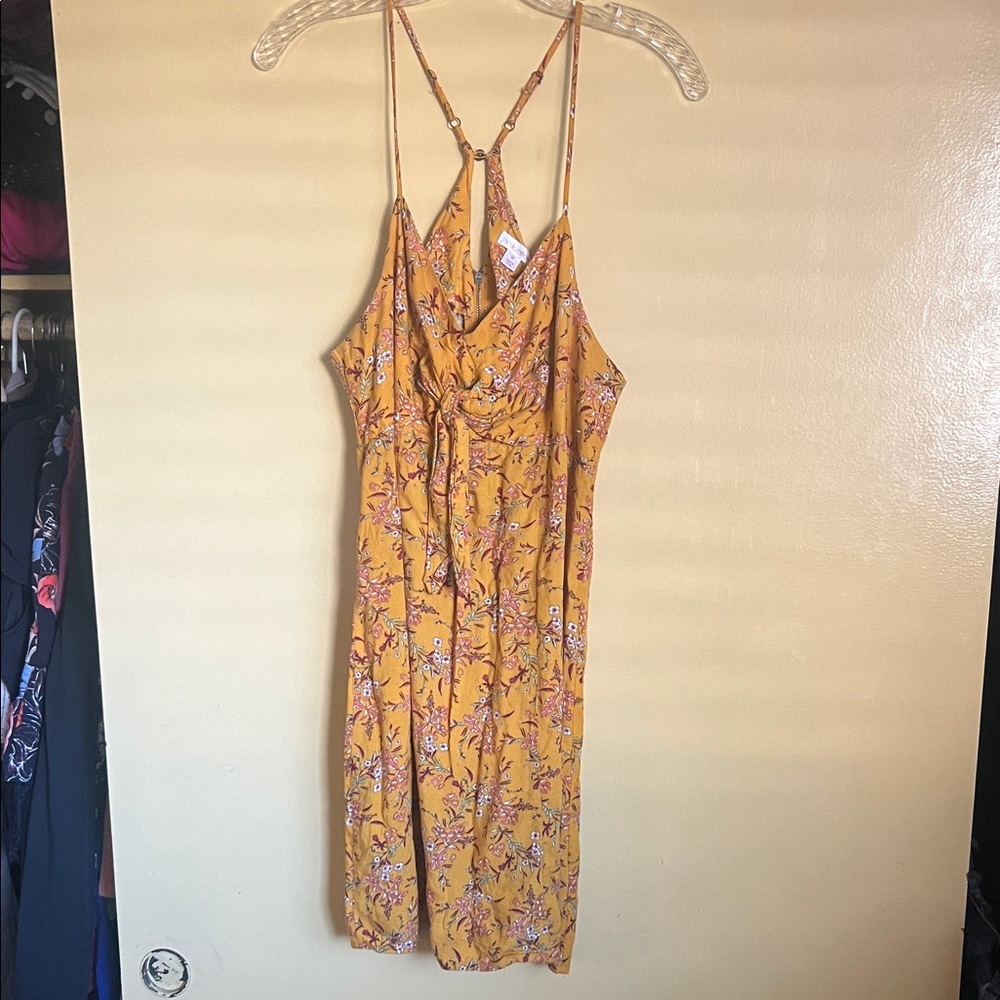 Xhilaration Mustard Yellow Floral Midi Dress